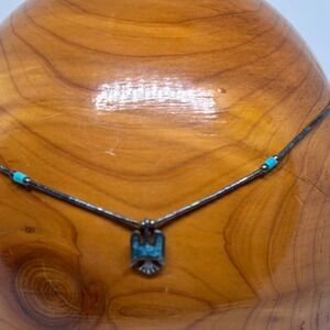 Native American Turquoise Thunderbird Sterling Silver Necklace Bell Trading Post
